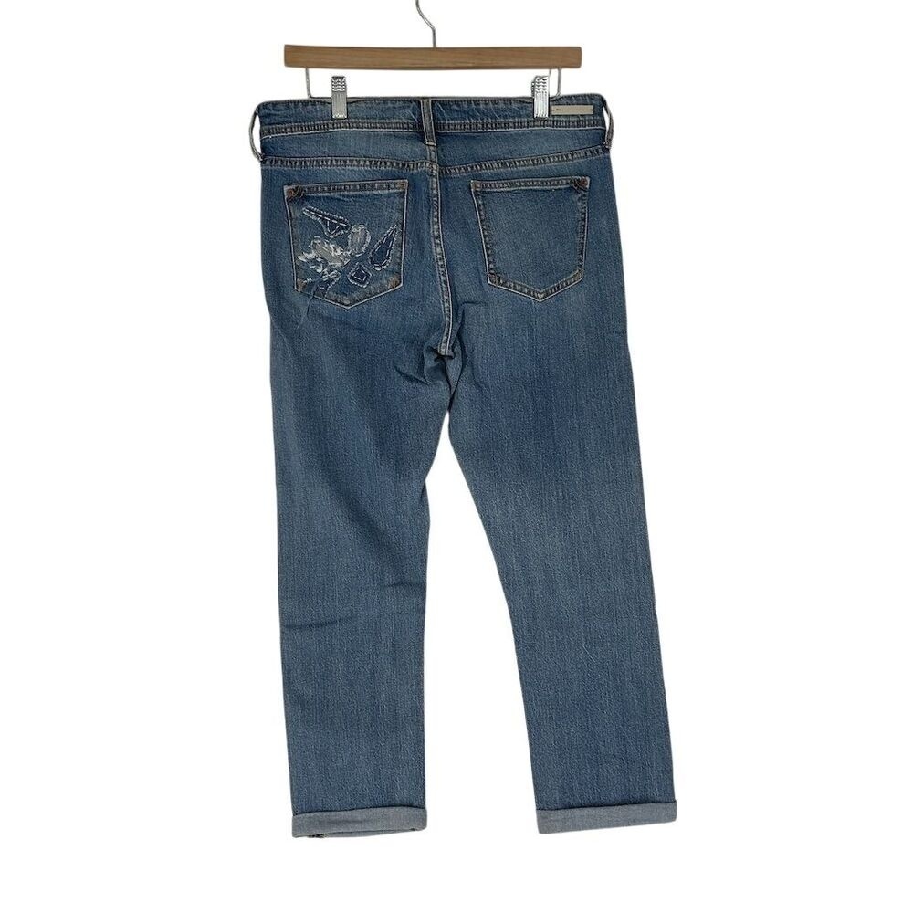 Anthro Pilcro Slim Boyfriend Embroidered Patchwork Floral Jeans Size 28 - Picture 8 of 15